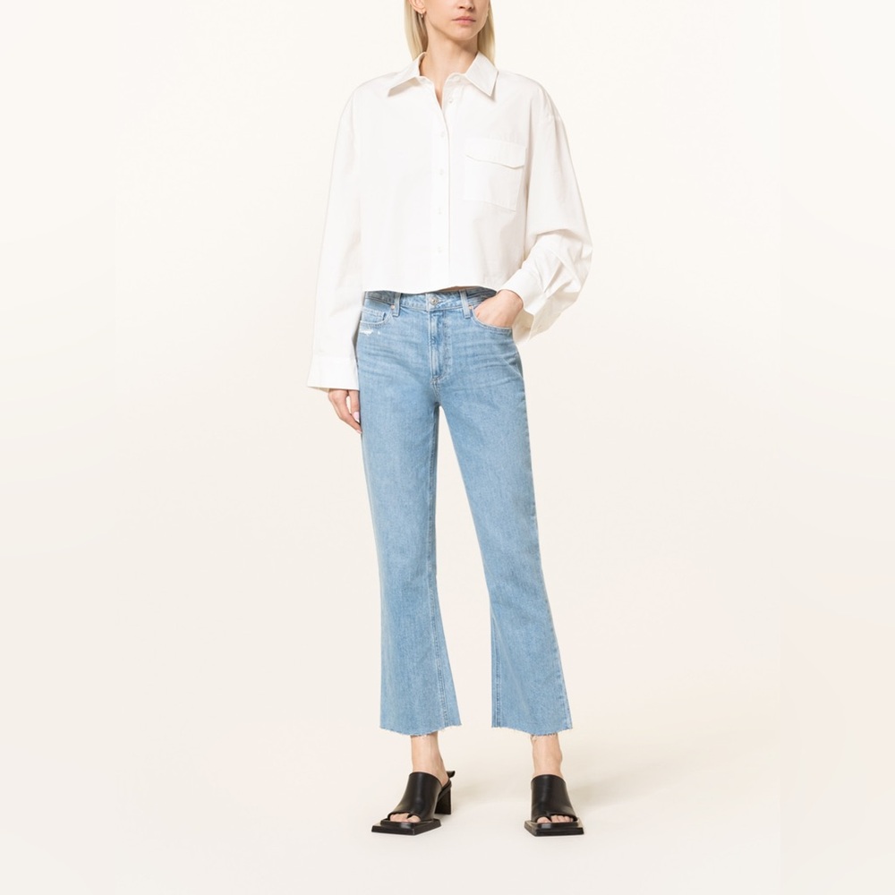 NWT Paige Colette High Rise Crop Flare in Starcourt Distressed